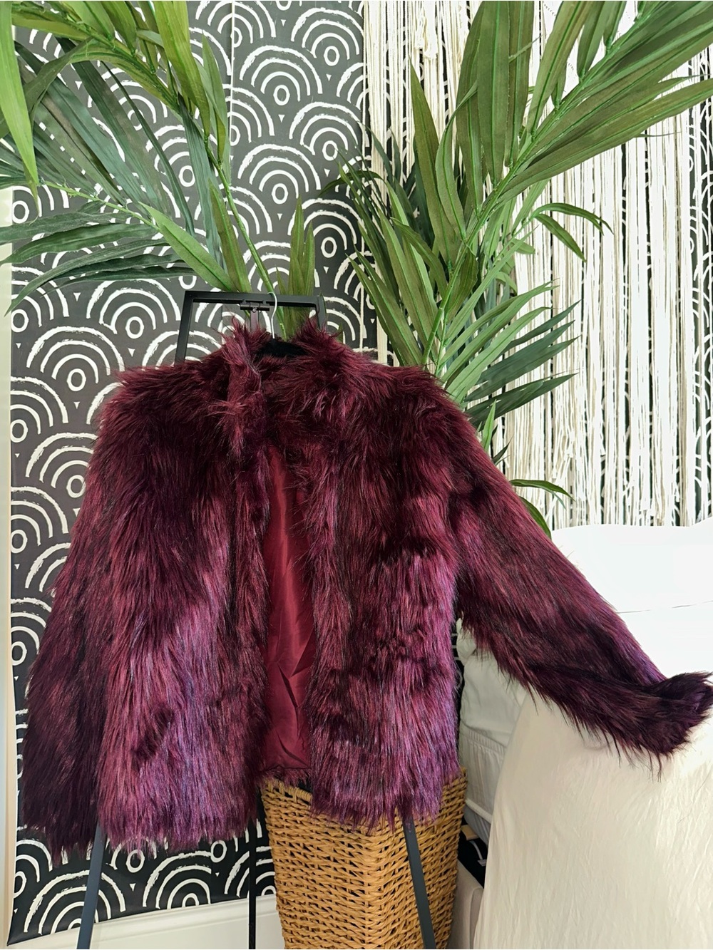 Red Burgundy Fur Winter Coat from Fashionnova